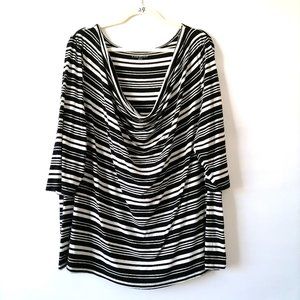 Lane Byrant Womens Black White Drape Neck Striped Blouse Top Size 22/24